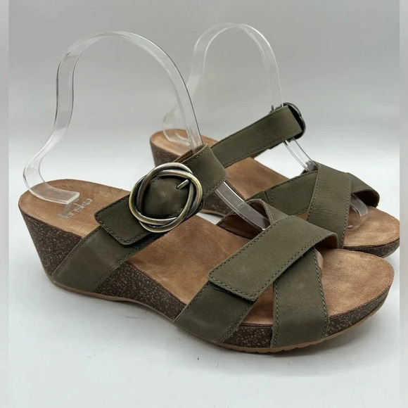 DANSKO "Susie" Sage Milled Nubuck Sandals Platform Shoe Open Toe Heel Sz 40 - Picture 5 of 10